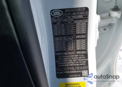 2020 Land Rover Discovery Sport Standard z USA, uszkodzony, nr VIN SALCK2FX8LH836497